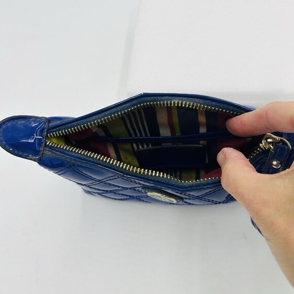 Anne Klein Royal Blue Wristlet Quilted Soft Patent Faux Leather 8" x 4.5" - Picture 8 of 8